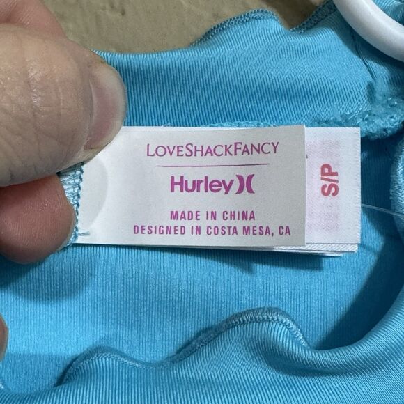 LoveShackFancy x Hurley Blue Rhinestone Heart Long Sleeve Rash Guard Top Size S - Picture 9 of 11